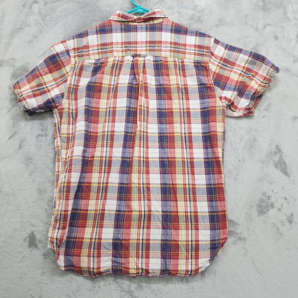 Nifty Genius Shirt Mens M Blue Red Plaid Button Up Short Sleeve Casual Preppy - Picture 2 of 9